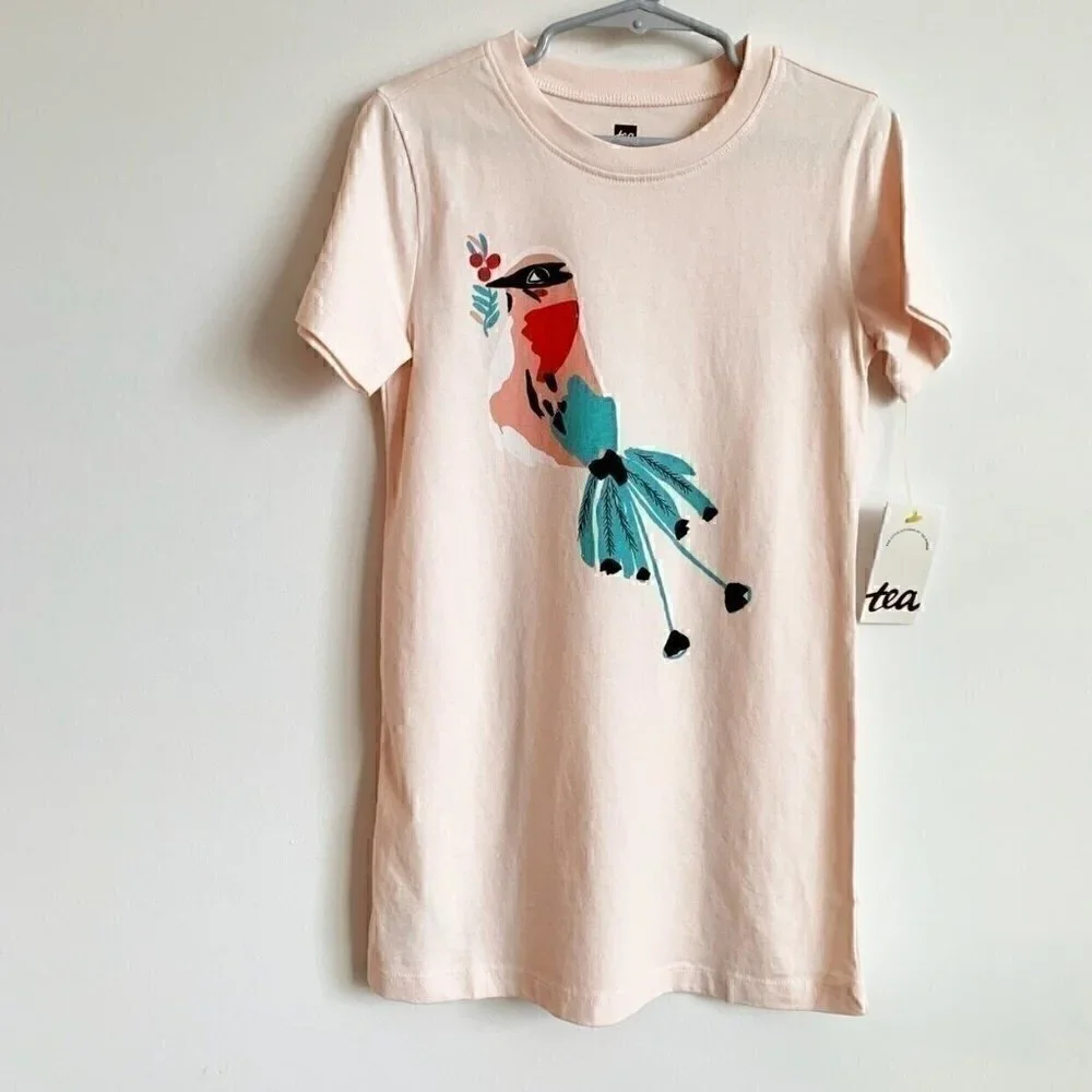 NWT Tea Collection Girl Island Bird T-shirt Dress 3T 4T 5T 6 Years - Picture 1 of 6